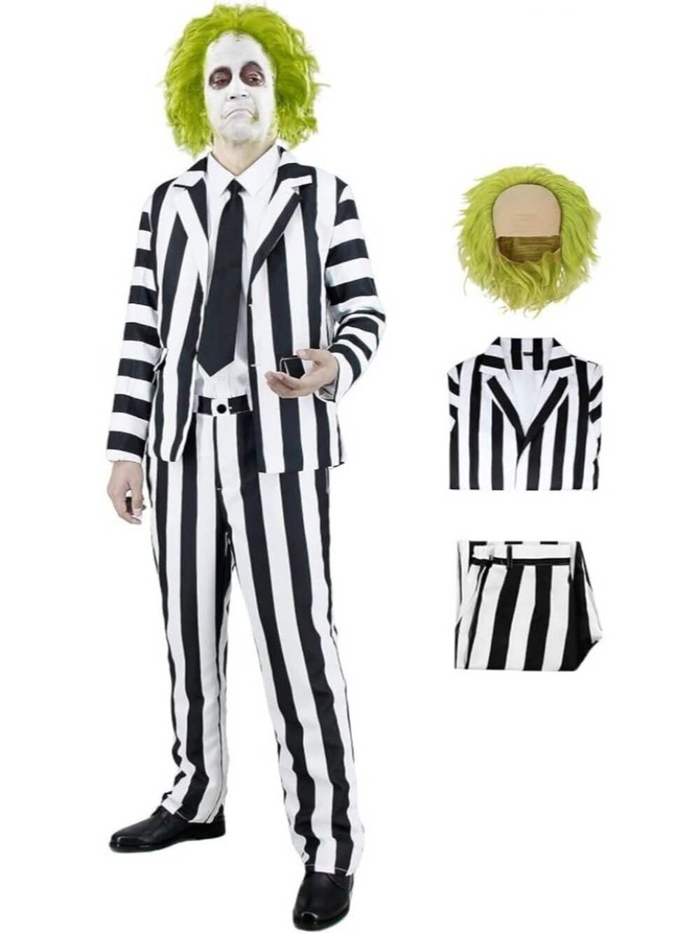 NWT Beetlejuice Cosplay Costume Suit Set XXL Jacket Pants Wig